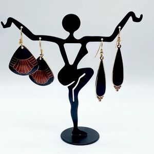 Neo-Vintage Laurel Burch Cloisonné Art Deco / Asian Theme Enamel Dangle Earrings